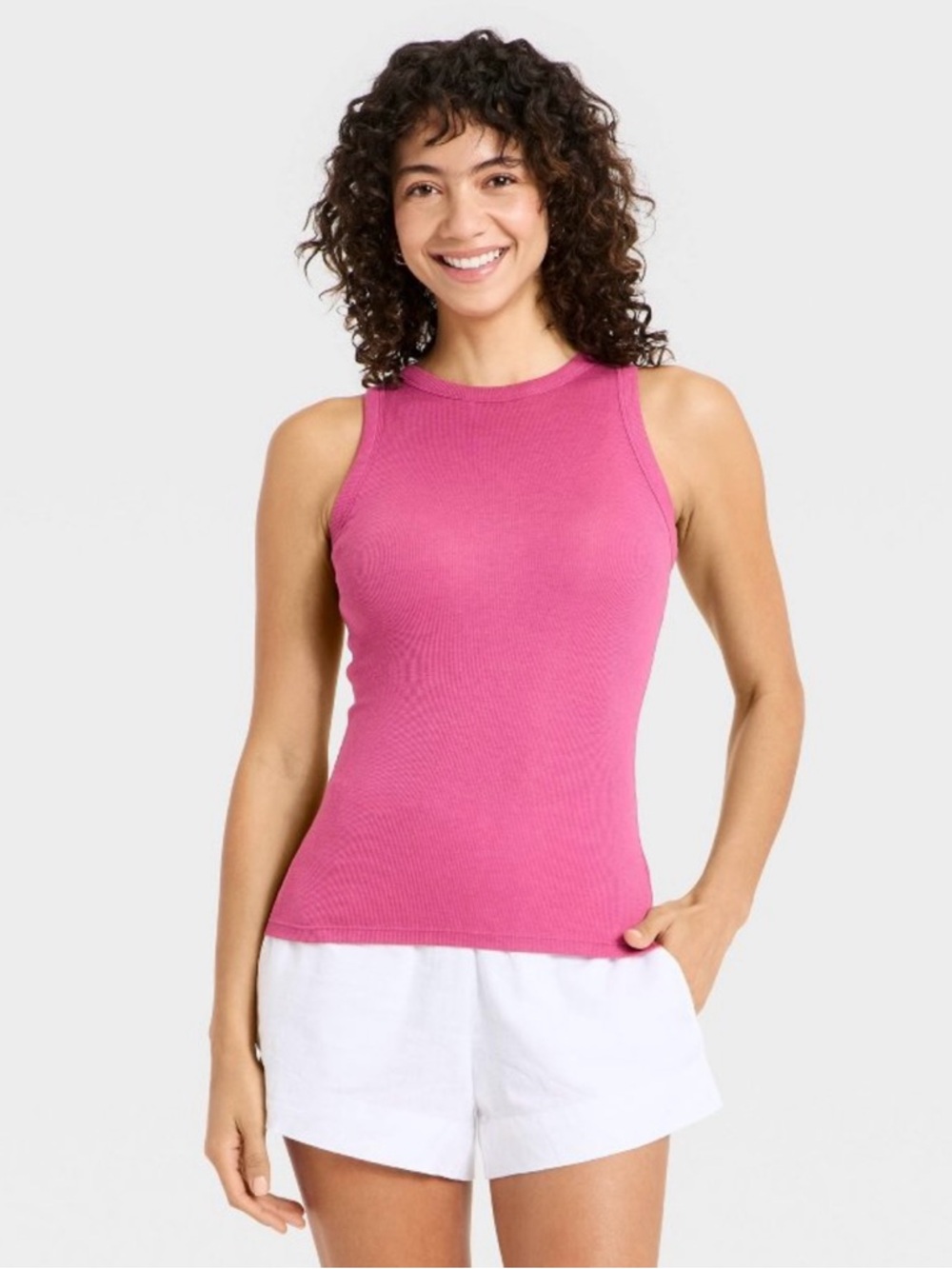A New Day Pink Ribbed High Neck Tank Top XS NWT Slim Fit Basic